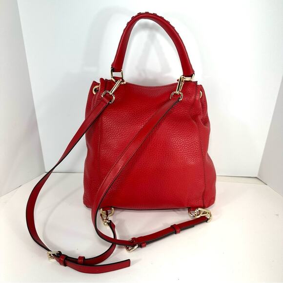 Michael Michael Kors Viv Large Convertible Pebble Leather Backpack Red Handbag - Picture 6 of 12
